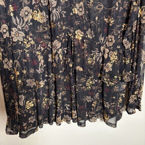Style & Co Blouse Women's XXL Black Mesh Metallic Floral Long Sleeve Top - Picture 3 of 8